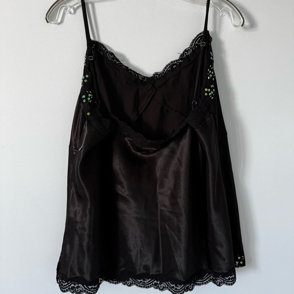 George Plus Black Satin Cami w/Lace & Sequin Trim Size 1X Babydoll Vintage Vibe - Picture 2 of 8